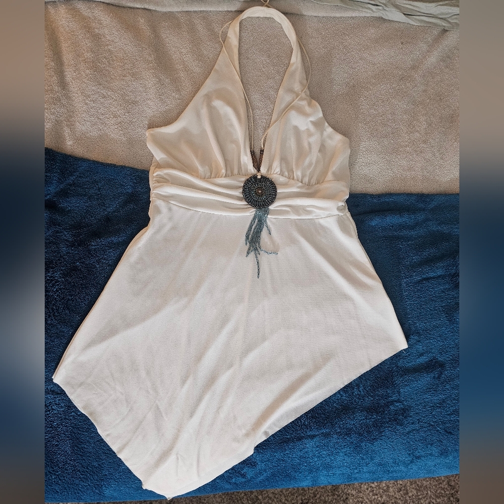 NWOT Asymmetrical White Halter with Beaded accent